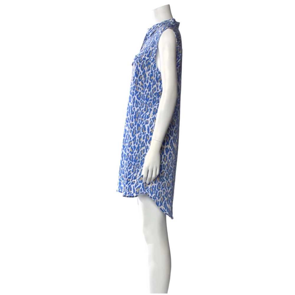 Equipment Women’s Sz XS Blue Leopard Print Silk Shift Dress Button Front Mini - Picture 2 of 10